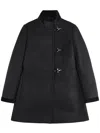 Fay Structured Black Coat With Stand-up Collar And Toggle Closures In Black