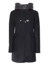 Fay Dark Blue Nylon Blend Hooded Jacket In Black