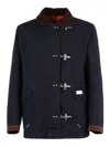 Fay Casual Blue Corduroy Jacket With Leather Cuffs And Iconic Hooks In Blue