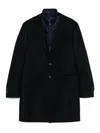 Fay Layered Navy Blue Coat With Button Fastening And Flap Pockets In Blue