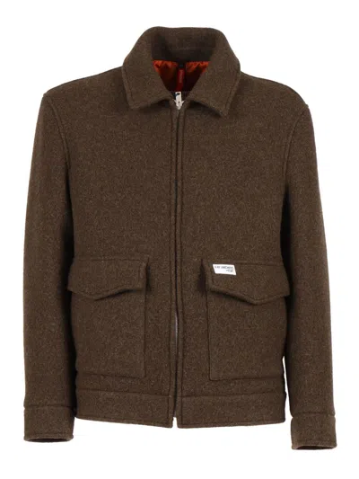 Fay Virgin Wool Zip-up Jacket In Brown