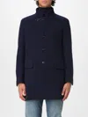 Fay Double Wool Blend Coat With Iconic Hook Closure And Flap Pockets In Blue