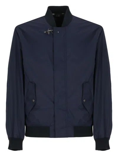 Fay Bomber Style Hooded Short Jackets In Blue