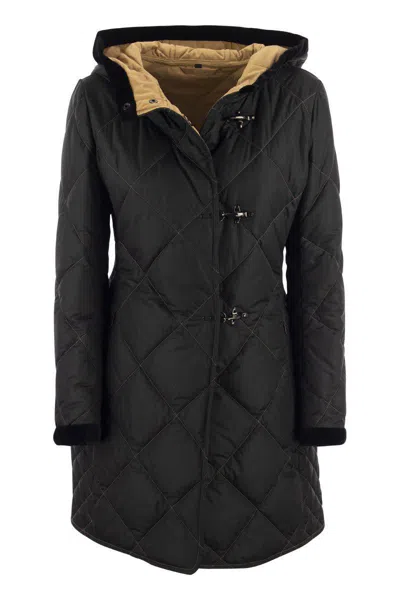 Fay Virginia Quilted Coat With Hood In Navy