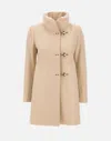 Fay Front Nylon Toggle Double Breasted Coat In Beige