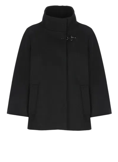 Fay Mix Materials Capewith Hook In Black