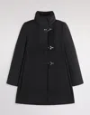 Fay Structured Black Coat With Stand-up Collar And Toggle Closures In Black