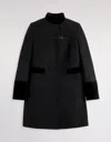 Fay Structured Black Coat With Velvet Accents And High Collar In Black
