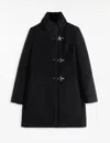Fay Structured Black Coat With Stand-up Collar And Toggle Closures In Black