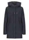 Fay Hooded Black Jacket With Quilted Detailing And Toggle Closure In Blue