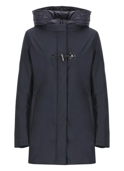 Fay Hooded Black Jacket With Quilted Detailing And Toggle Closure