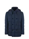 Fay Double Breasted Hooded Down Jacket In Blue