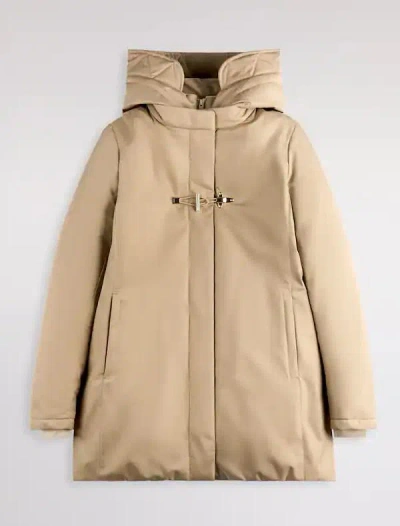 Fay Front Nylon Toggle Double Breasted Coat In Beige