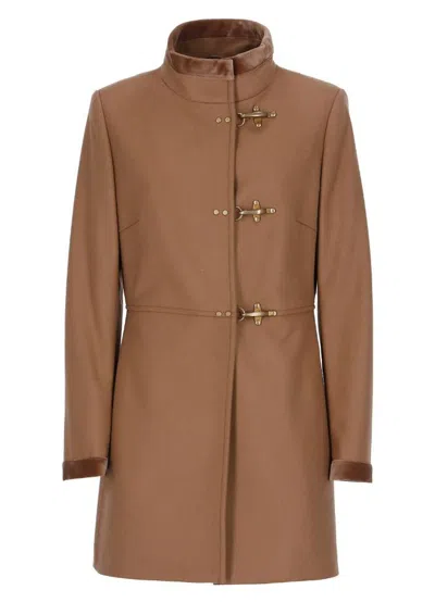 Fay Buckle-fastening Single-breasted Coat In Brown