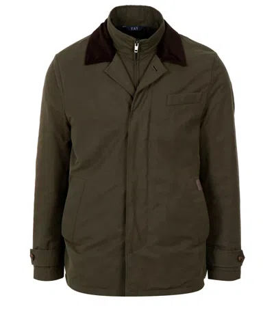 Fay Short Morning Raincoat In Cotton And Nylon Faille In Green