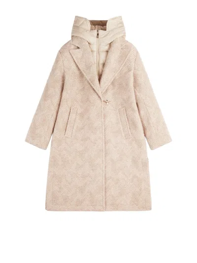 Fay Herringbone Hooded Coat In Neutral