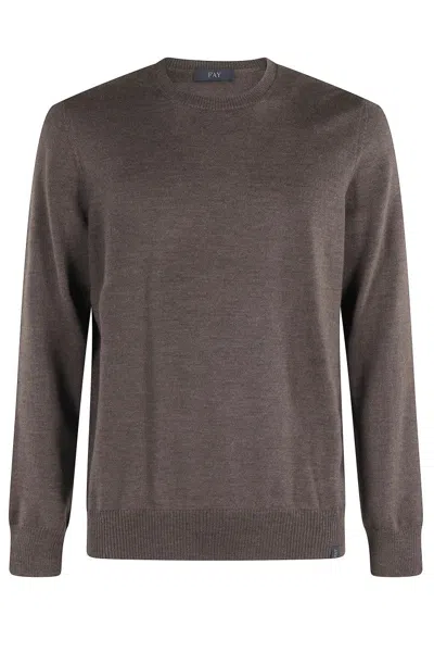 FAY COCOA WOOL SWEATER WITH ROUND NECKLINE AND LONG SLEEVES