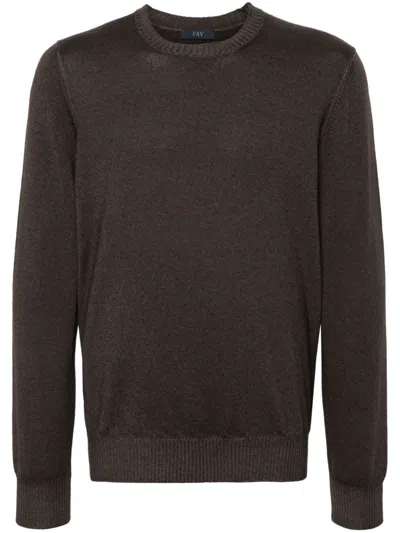 Fay Coffee Brown Wool Crewneck Sweater