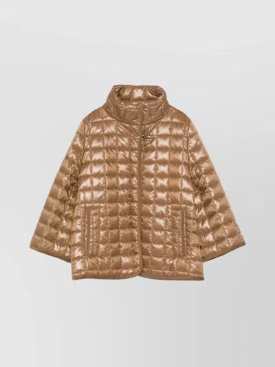 Fay Collar Neck Quilted Shiny Pockets Sleeves In Gold