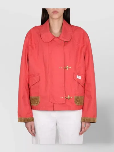 Fay Collared Jacket With Front Pockets And Contrast Cuffs In Red