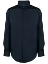 Fay Dark Blue Stretch Cotton Poplin Shirt In Blue