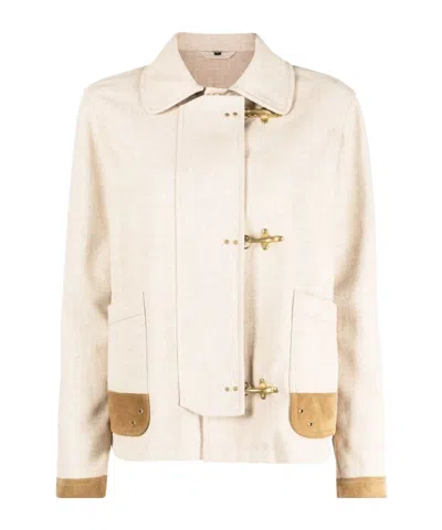 Fay Contrasting-trim Fitted Jacket In Beige