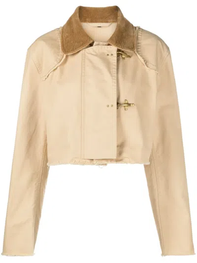 Fay Corduroy-collar Cropped Jacket In Neutrals