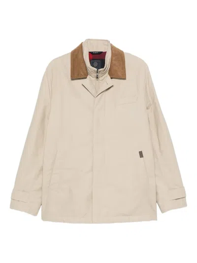 Fay Corduroy-collar Jacket In Neutral