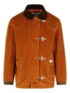 Fay Corduroy Jacket With Hook Closure And Flap Pockets In Brown