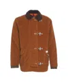 Fay Corduroy Jacket With Hook Closure And Flap Pockets In Brown