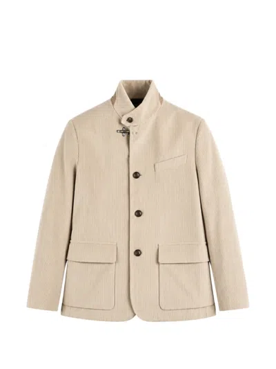 Fay Corduroy Lobster-clasp Jacket In Neutral