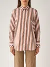 Fay Brown Striped Shirt With Button-down Front In Cuoio Scuro
