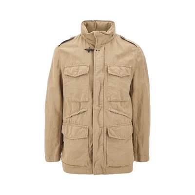 Fay Cotton And Linen Canvas Field Jacket In Beige