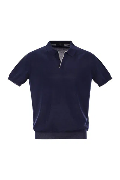 Fay Cotton Buttonless Polo Shirt In Blue