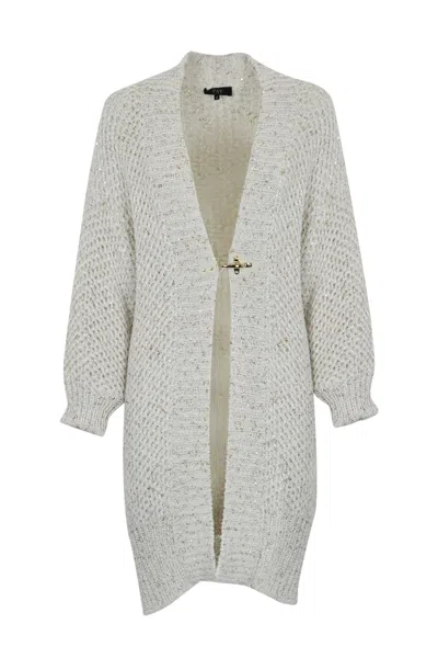 Fay Cotton Cardigan With Sequins In Bianco