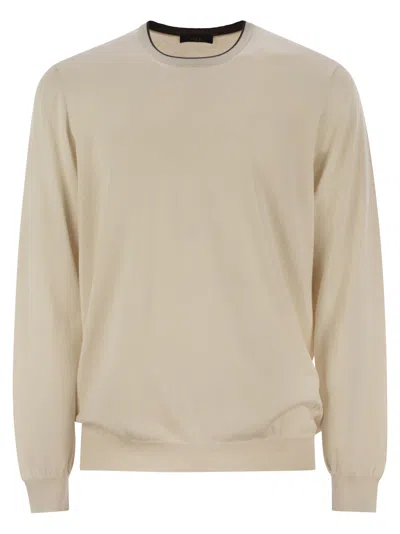 Fay Cotton Crew Neck Jumper In Beige