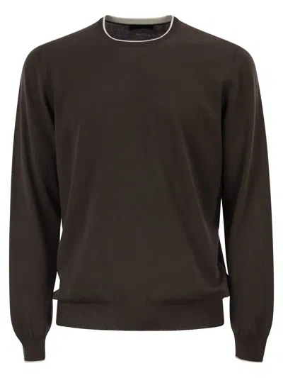 Fay Cotton Crew Neck Jumper In Brown