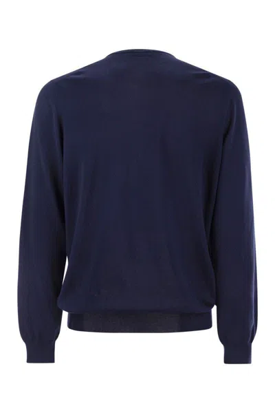Fay Cotton Crew-neck Jumper In Night Blue