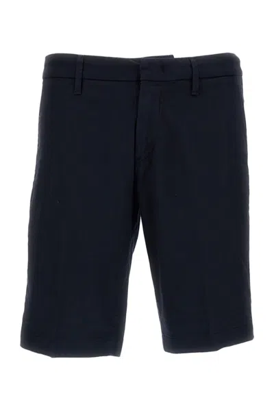 Fay Cotton Gabardine Stretch Bermuda Chino Shorts With Tailored Detailing In Blue