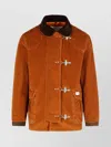 Fay Corduroy Jacket With Hook Closure And Flap Pockets In Brown