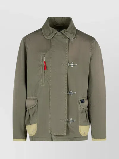 Fay Cotton Jacket Long Sleeves Front Pocket In Green