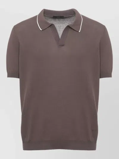 Fay Cotton Polo Shirt Contrast Trim Collar In Brown
