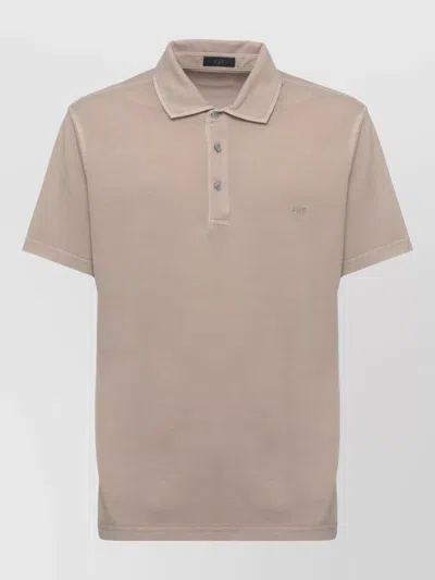Fay Cotton Polo Shirt Three Buttons Collar Short Sleeves In Neutral