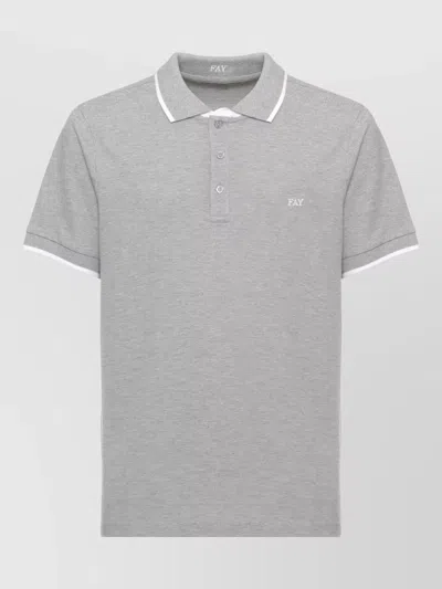 Fay Cotton Polo Three Button Collar Contrast Trim In Gray