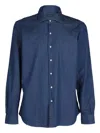 Fay Long-sleeve Button-up Shirt With Structured Collar In Blue