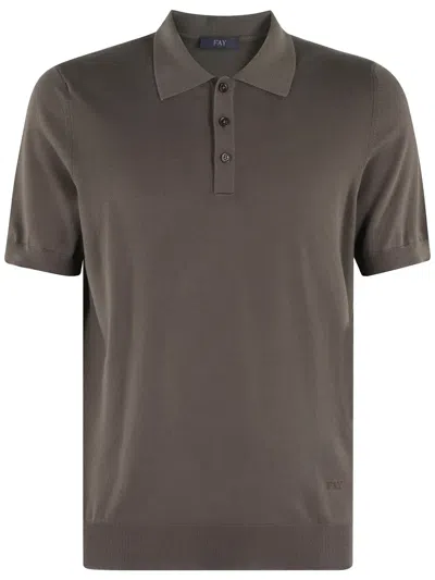 Fay Jersey Frosted Embroidery Cotton Polo Shirt In Brown