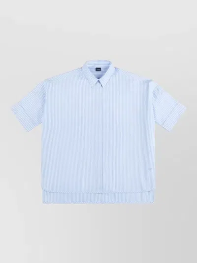 Fay Cotton Shirt Collared Neck Short Sleeves Striped In Blue