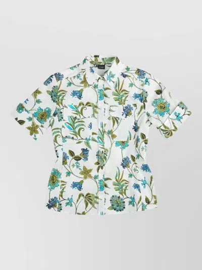 Fay Cotton Shirt Short Sleeves Floral Pattern In Multi