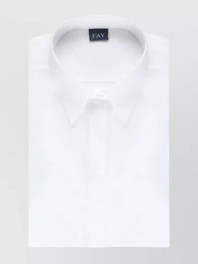 Fay Collared Cotton Shirt With Buttoned Sleeves In White