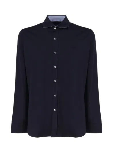 Fay Cotton Shirt With Ton Sur Ton Logo In Blue